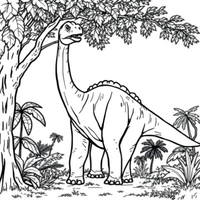 Sách tô màu: Khủng long – Brachiosaurus ăn lá cây