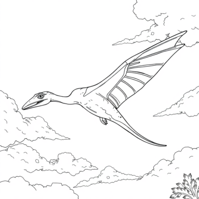 Kleurboek: Dinosaurus – Pteranodon vliegt hoog in de lucht