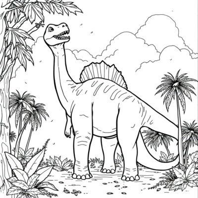 Sách tô màu: Khủng long – Brachiosaurus ăn lá từ cây