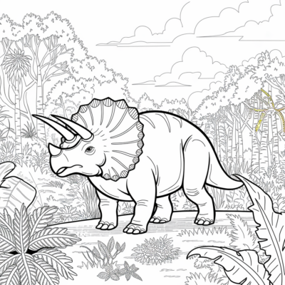 Sách tô màu: Khủng long – Triceratops trong khu rừng tiền sử