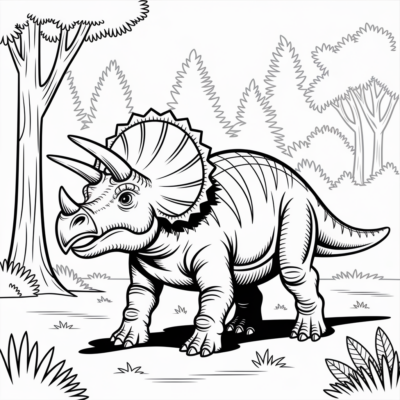 Sách tô màu: Khủng long – Triceratops trong rừng tiền sử