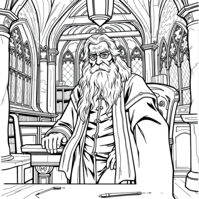 Sách tô màu: Dumbledore ngồi bàn làm việc ở Hogwarts