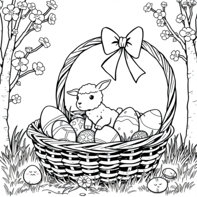 Sách tô màu: Giỏ đầy trứng và cừu đường.