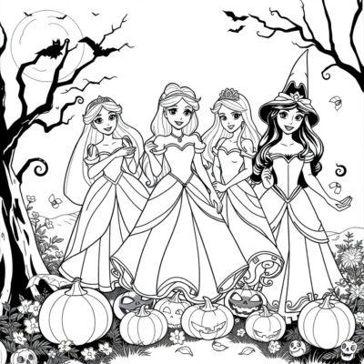 Sách tô màu: Công chúa Disney trong Halloween