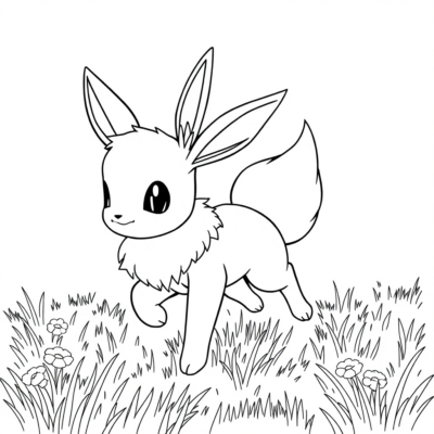 Coloring Book: POKEMONS – Eevee chạy trên đồng cỏ
