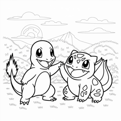 Đồ tô màu: Pokemon – Charmander và Bulbasaur chơi cùng nhau