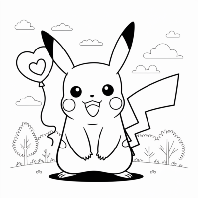 Sách tô màu: Pokemon – Pikachu với bóng bay hình trái tim