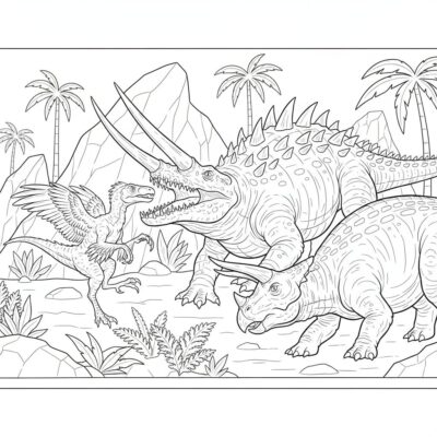Sách tô màu: Khủng long – Styracosaurus trong cuộc chiến với những khủng long khác