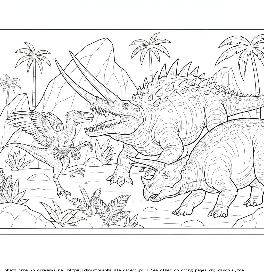 Sách tô màu: Khủng long – Styracosaurus trong cuộc chiến với những khủng long khác