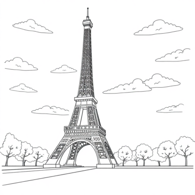 Sách tô màu: Tháp Eiffel cho trẻ em