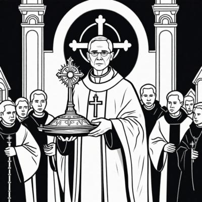 Padre mitra ny monstrancie amin’ny fanompoam-pivavahana – sary hosodoko fanabeazana