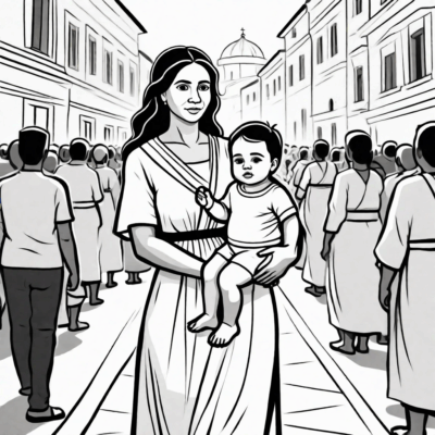 Mẹ và con tham gia vào lễ diễu hành